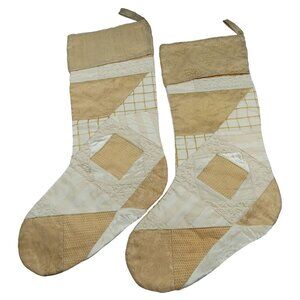 Christmas Stockings With Pearls, in Ivory, Cream, Golden, Beige Patchwork